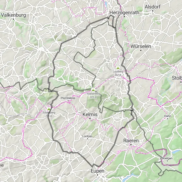 Map miniature of "Kerkrade Loop" cycling inspiration in Limburg (NL), Netherlands. Generated by Tarmacs.app cycling route planner