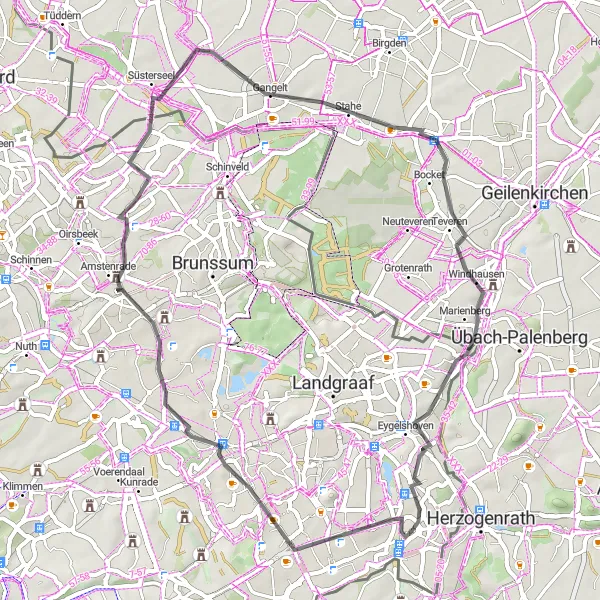 Miniatuurkaart van de fietsinspiratie "Verkenning van de natuur rondom Kerkrade op de weg" in Limburg (NL), Netherlands. Gemaakt door de Tarmacs.app fietsrouteplanner