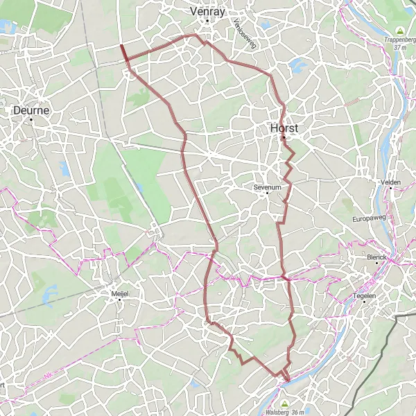 Miniatuurkaart van de fietsinspiratie "Panningen - Kessel Gravelroute" in Limburg (NL), Netherlands. Gemaakt door de Tarmacs.app fietsrouteplanner