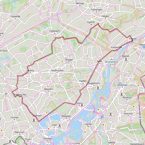 Map miniature of "Discover the Gravel Roads of Kessel and Limburg (NL)" cycling inspiration in Limburg (NL), Netherlands. Generated by Tarmacs.app cycling route planner