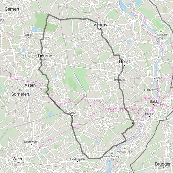 Map miniature of "Nature's Escape" cycling inspiration in Limburg (NL), Netherlands. Generated by Tarmacs.app cycling route planner