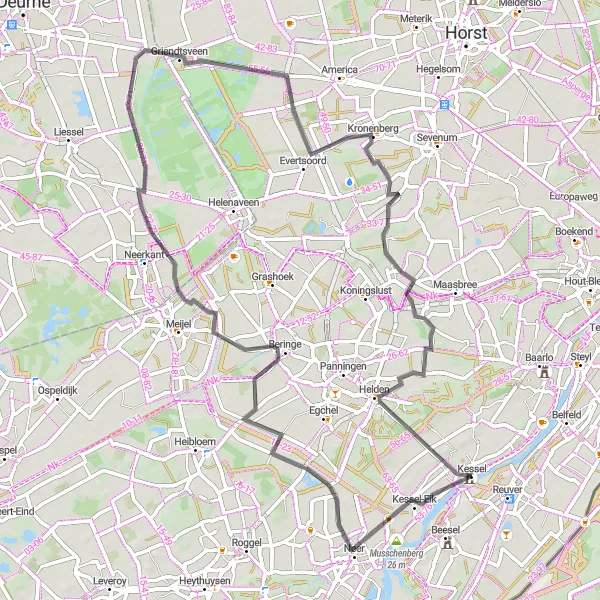 Map miniature of "Tour Limburg's Landmarks: Kasteel Keverberg to Sint-Antoniusmolen" cycling inspiration in Limburg (NL), Netherlands. Generated by Tarmacs.app cycling route planner