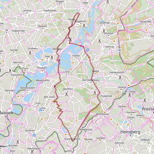 Map miniature of "Gravel Adventure through Village Charm" cycling inspiration in Limburg (NL), Netherlands. Generated by Tarmacs.app cycling route planner