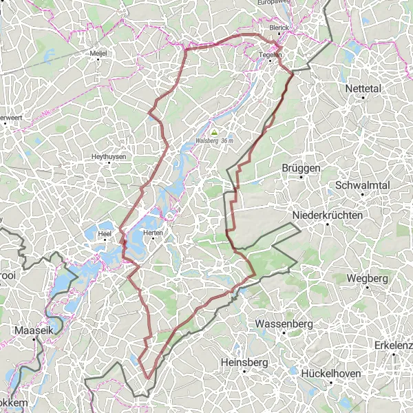 Map miniature of "100km Gravel Challenge: Nature and Heritage" cycling inspiration in Limburg (NL), Netherlands. Generated by Tarmacs.app cycling route planner