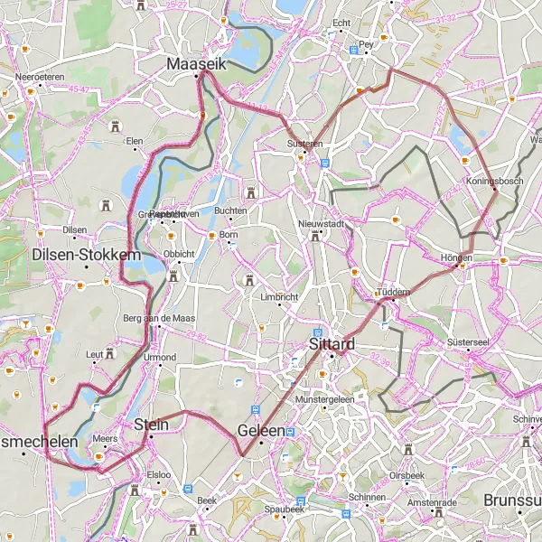 Map miniature of "Relaxing Gravel Ride through Nature" cycling inspiration in Limburg (NL), Netherlands. Generated by Tarmacs.app cycling route planner