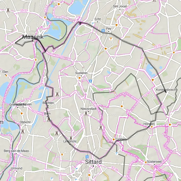 Map miniature of "Discovering Limburg's Treasures" cycling inspiration in Limburg (NL), Netherlands. Generated by Tarmacs.app cycling route planner