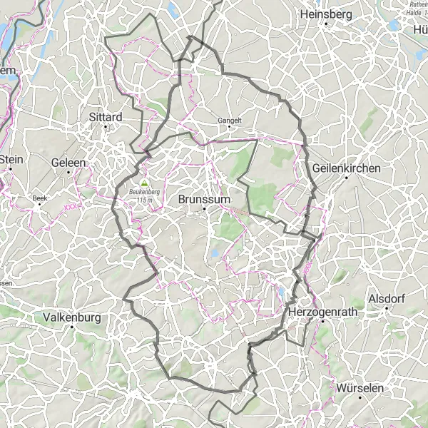 Map miniature of "A Challenging Adventure through Limburg" cycling inspiration in Limburg (NL), Netherlands. Generated by Tarmacs.app cycling route planner