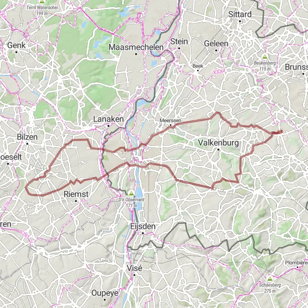 Miniatuurkaart van de fietsinspiratie "Gravelrit langs De Krul en Lubosch" in Limburg (NL), Netherlands. Gemaakt door de Tarmacs.app fietsrouteplanner