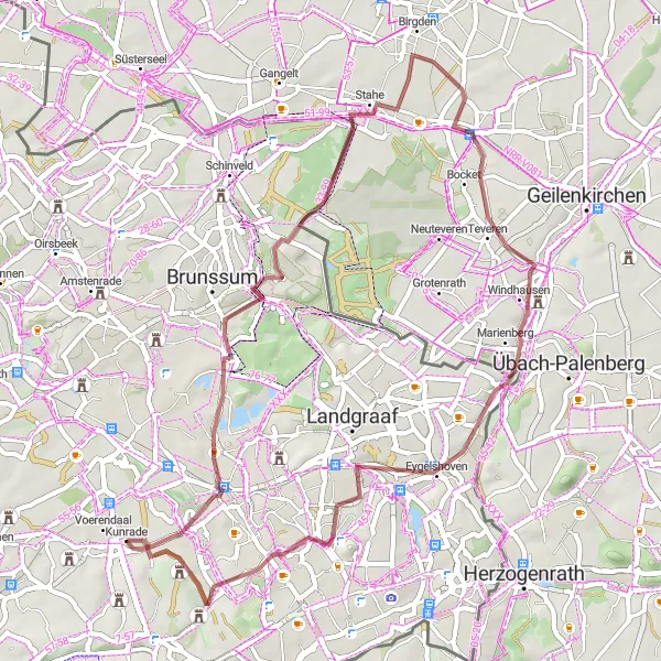 Miniatuurkaart van de fietsinspiratie "Gravelavontuur Voerendaal" in Limburg (NL), Netherlands. Gemaakt door de Tarmacs.app fietsrouteplanner