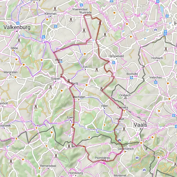 Miniatuurkaart van de fietsinspiratie "Kunrade naar Colmont: Off-Road Avontuur in Limburg" in Limburg (NL), Netherlands. Gemaakt door de Tarmacs.app fietsrouteplanner