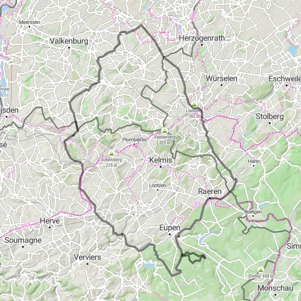 Map miniature of "The Kunrade Loop" cycling inspiration in Limburg (NL), Netherlands. Generated by Tarmacs.app cycling route planner