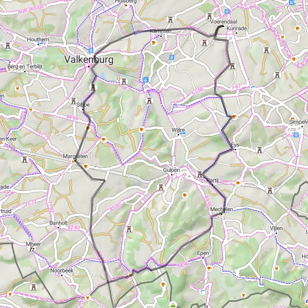 Miniatuurkaart van de fietsinspiratie "Eyserhalte naar Cauberg: Korte maar Krachtige Route" in Limburg (NL), Netherlands. Gemaakt door de Tarmacs.app fietsrouteplanner