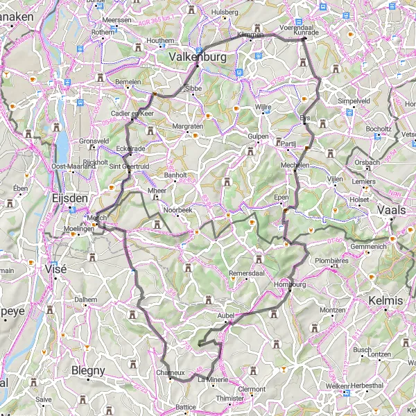 Map miniature of "The Hillside Escape" cycling inspiration in Limburg (NL), Netherlands. Generated by Tarmacs.app cycling route planner