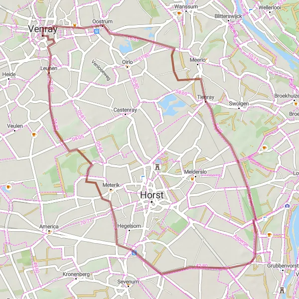 Miniatuurkaart van de fietsinspiratie "Gravelroute rond Venray" in Limburg (NL), Netherlands. Gemaakt door de Tarmacs.app fietsrouteplanner