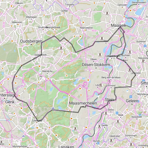 Map miniature of "Nature and Heritage" cycling inspiration in Limburg (NL), Netherlands. Generated by Tarmacs.app cycling route planner