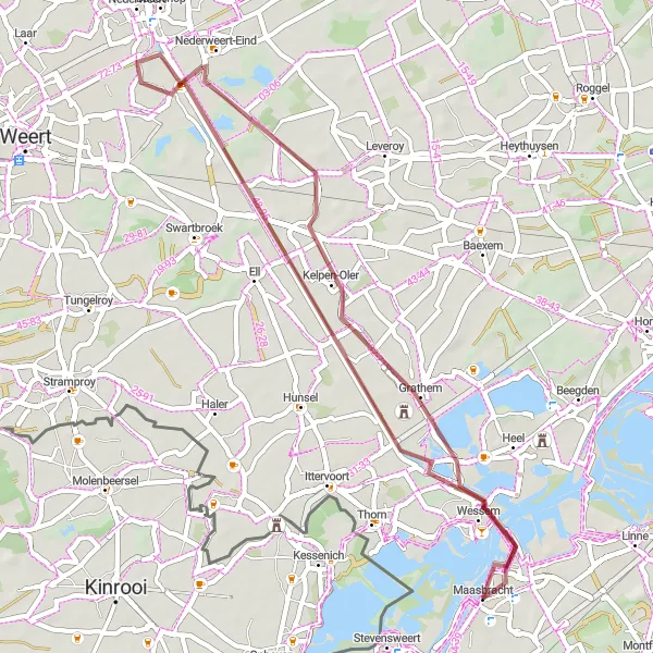 Map miniature of "Panheel and Wessem Gravel Ride" cycling inspiration in Limburg (NL), Netherlands. Generated by Tarmacs.app cycling route planner