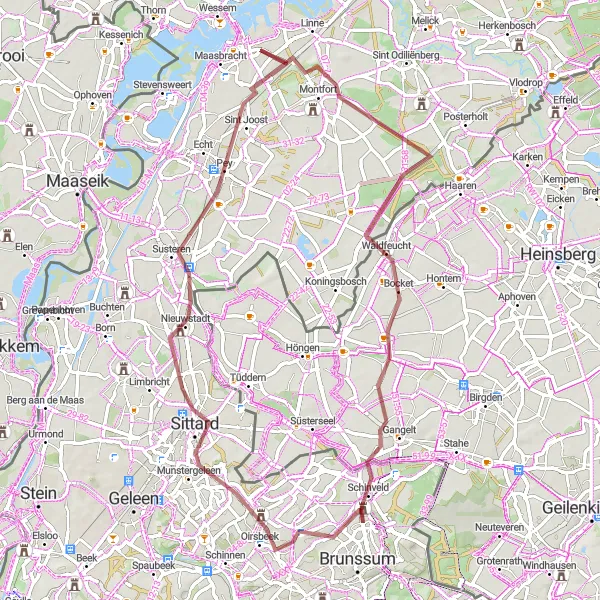 Map miniature of "The Gravel Escape" cycling inspiration in Limburg (NL), Netherlands. Generated by Tarmacs.app cycling route planner