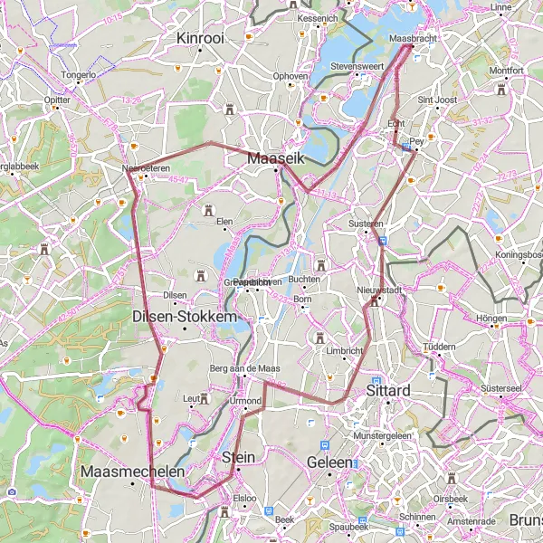 Miniatuurkaart van de fietsinspiratie "Historische Route van Echt naar Maaseik" in Limburg (NL), Netherlands. Gemaakt door de Tarmacs.app fietsrouteplanner