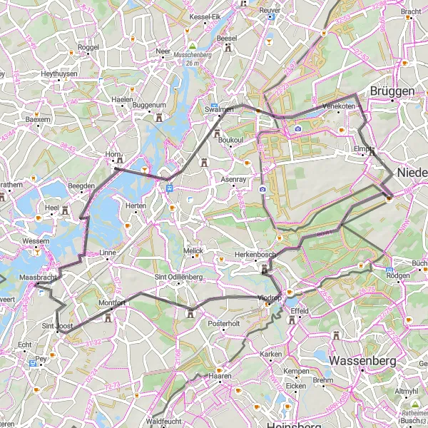 Map miniature of "Roermond and Swalmen Loop" cycling inspiration in Limburg (NL), Netherlands. Generated by Tarmacs.app cycling route planner