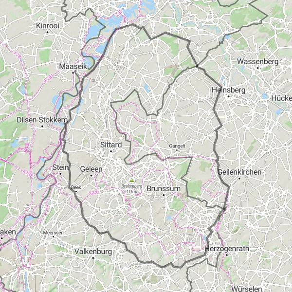 Map miniature of "The Montfort Challenge" cycling inspiration in Limburg (NL), Netherlands. Generated by Tarmacs.app cycling route planner