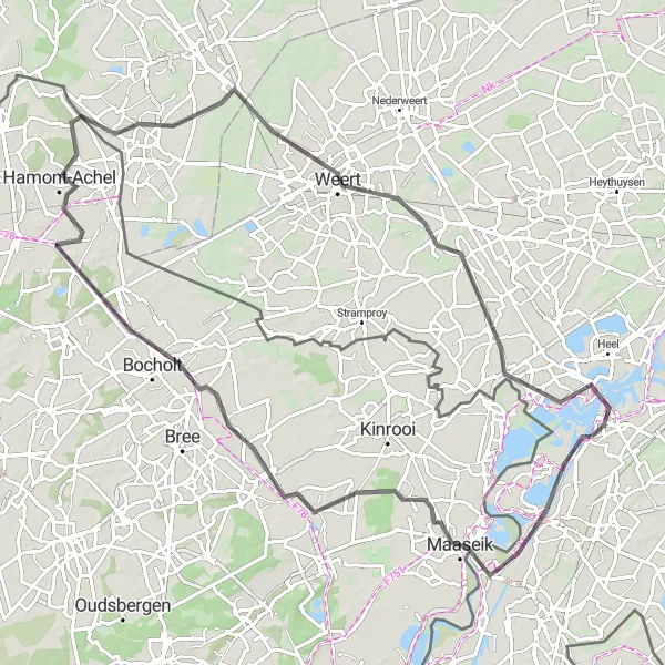 Map miniature of "Road Route 1" cycling inspiration in Limburg (NL), Netherlands. Generated by Tarmacs.app cycling route planner
