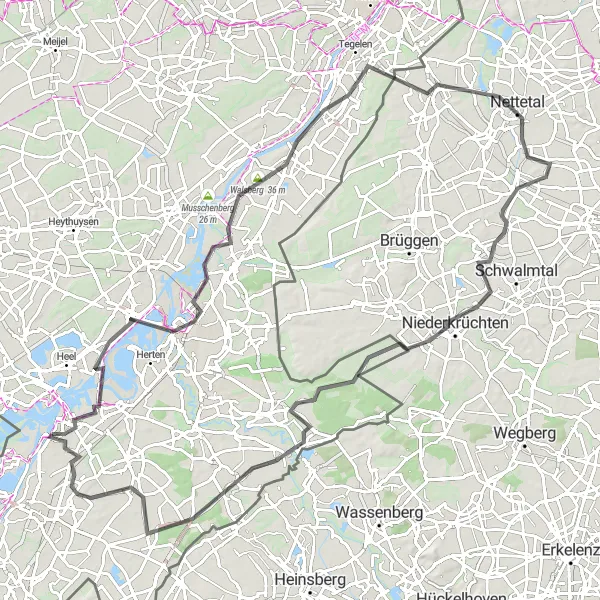 Map miniature of "The Roermond Loop" cycling inspiration in Limburg (NL), Netherlands. Generated by Tarmacs.app cycling route planner