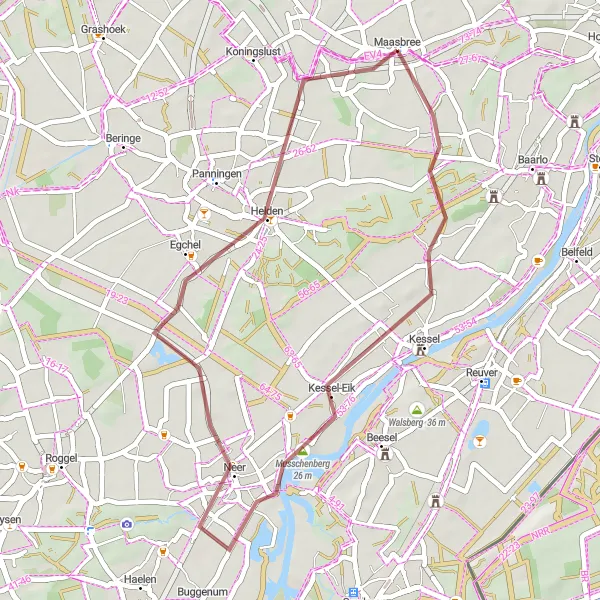 Map miniature of "Kessel Gravel Adventure" cycling inspiration in Limburg (NL), Netherlands. Generated by Tarmacs.app cycling route planner