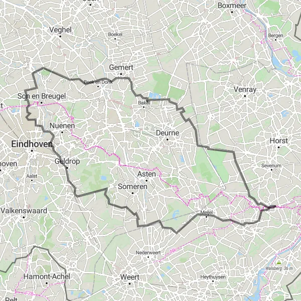 Miniatuurkaart van de fietsinspiratie "Wegroute Meijel - Evertsoord" in Limburg (NL), Netherlands. Gemaakt door de Tarmacs.app fietsrouteplanner