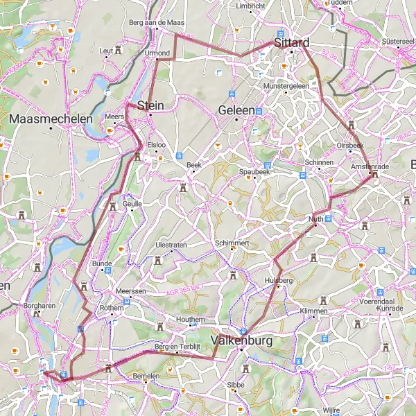 Map miniature of "The Hidden Gems" cycling inspiration in Limburg (NL), Netherlands. Generated by Tarmacs.app cycling route planner
