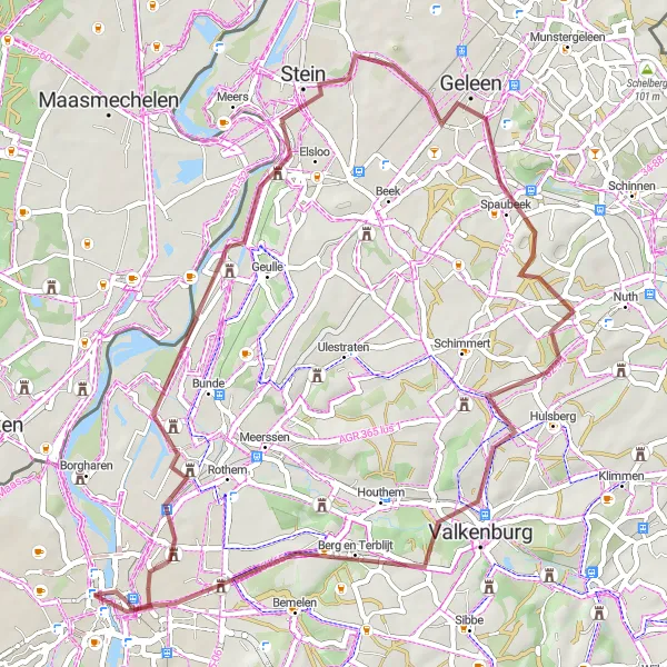 Map miniature of "Gravel Route around Maastricht" cycling inspiration in Limburg (NL), Netherlands. Generated by Tarmacs.app cycling route planner