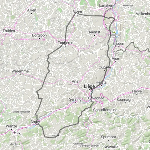 Map miniature of "Challenging Road Cycling Route" cycling inspiration in Limburg (NL), Netherlands. Generated by Tarmacs.app cycling route planner