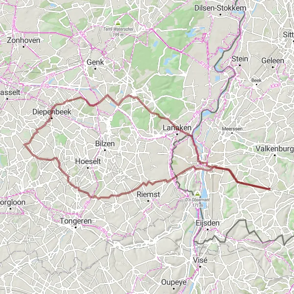 Miniatuurkaart van de fietsinspiratie "Gravelroute van Vroenhoven naar Kasteel Blankenberg" in Limburg (NL), Netherlands. Gemaakt door de Tarmacs.app fietsrouteplanner