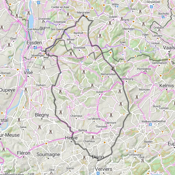 Map miniature of "Hidden Gems in Limburg" cycling inspiration in Limburg (NL), Netherlands. Generated by Tarmacs.app cycling route planner