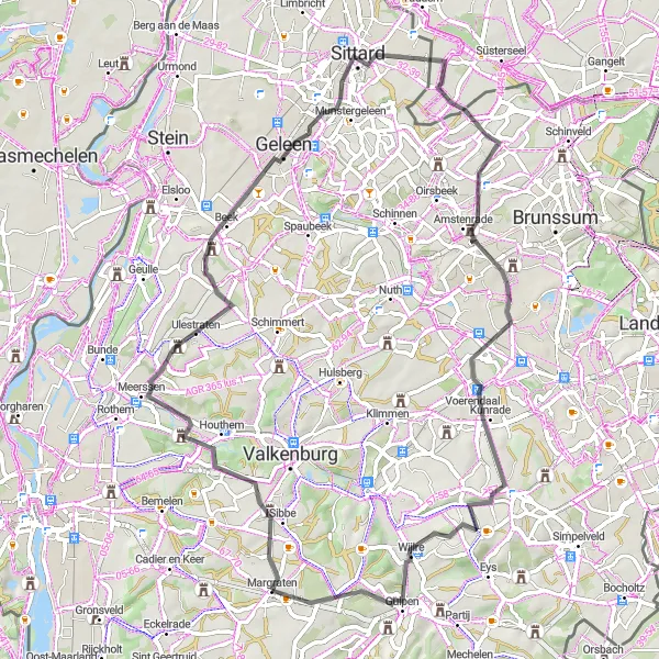 Map miniature of "Discovering Southern Limburg" cycling inspiration in Limburg (NL), Netherlands. Generated by Tarmacs.app cycling route planner