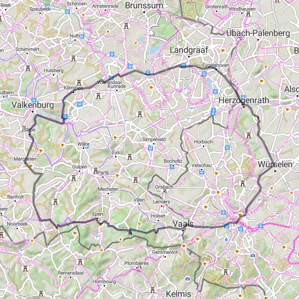 Map miniature of "Climbing Challenge" cycling inspiration in Limburg (NL), Netherlands. Generated by Tarmacs.app cycling route planner