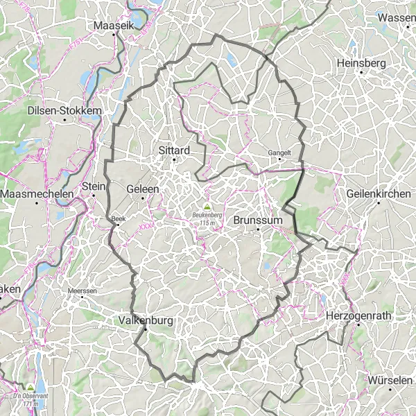 Miniatuurkaart van de fietsinspiratie "Tocht door Zuid-Limburg met Vogelobservatiepunt" in Limburg (NL), Netherlands. Gemaakt door de Tarmacs.app fietsrouteplanner