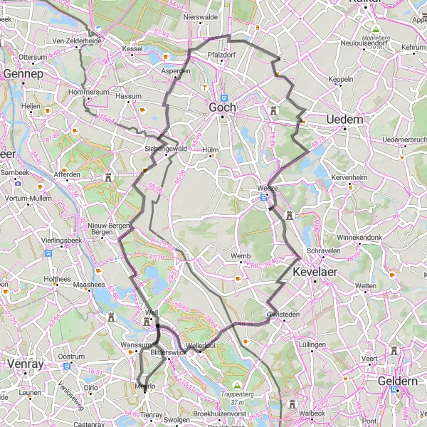 Map miniature of "Well and Hertefeld Adventure" cycling inspiration in Limburg (NL), Netherlands. Generated by Tarmacs.app cycling route planner