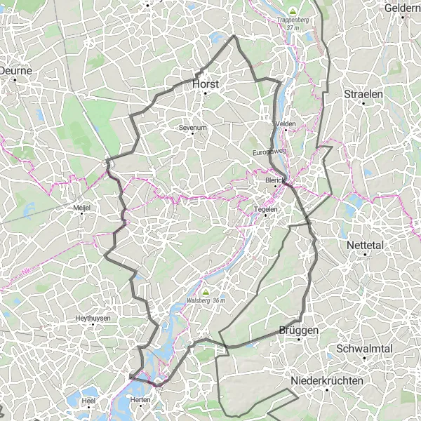 Map miniature of "Raaieind and Bockler Berg Road Cycling Route" cycling inspiration in Limburg (NL), Netherlands. Generated by Tarmacs.app cycling route planner