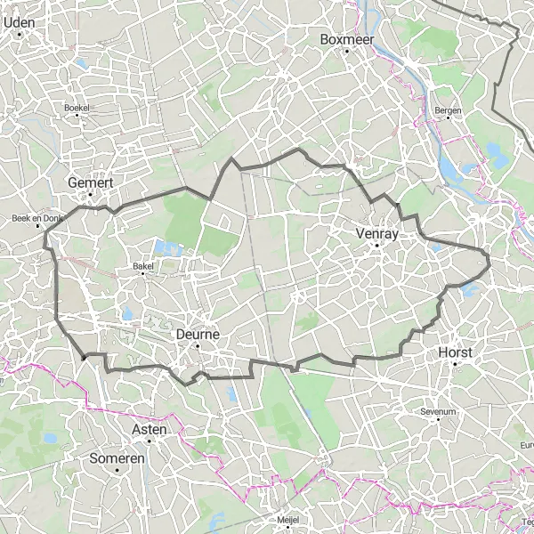Map miniature of "Castenray Loop" cycling inspiration in Limburg (NL), Netherlands. Generated by Tarmacs.app cycling route planner
