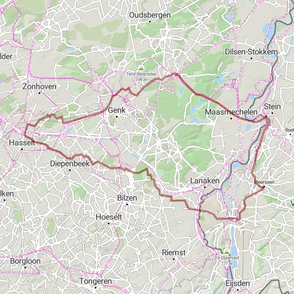 Map miniature of "The Gravel Expedition" cycling inspiration in Limburg (NL), Netherlands. Generated by Tarmacs.app cycling route planner