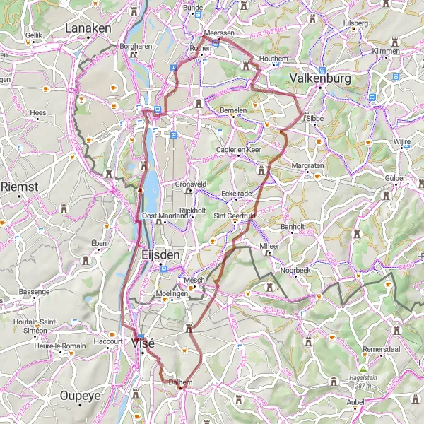 Map miniature of "Gravel Route through Geulhem and Meerssen" cycling inspiration in Limburg (NL), Netherlands. Generated by Tarmacs.app cycling route planner
