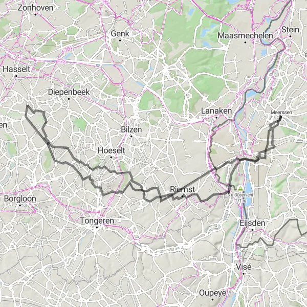 Miniatuurkaart van de fietsinspiratie "Langs Kasteel Sint-Pieter en Kiekoet Oehoe-vallei" in Limburg (NL), Netherlands. Gemaakt door de Tarmacs.app fietsrouteplanner