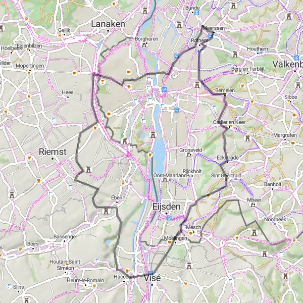Map miniature of "Road Route through Bemelen and Meerssen" cycling inspiration in Limburg (NL), Netherlands. Generated by Tarmacs.app cycling route planner