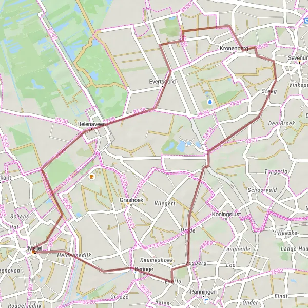 Miniatuurkaart van de fietsinspiratie "Gravelroute naar Helenaveen en Kronenberg" in Limburg (NL), Netherlands. Gemaakt door de Tarmacs.app fietsrouteplanner