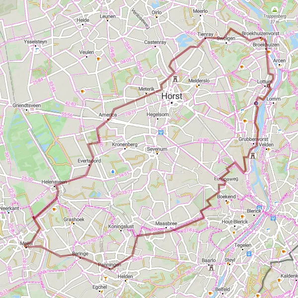 Miniatuurkaart van de fietsinspiratie "Grindpad rond Meijel" in Limburg (NL), Netherlands. Gemaakt door de Tarmacs.app fietsrouteplanner