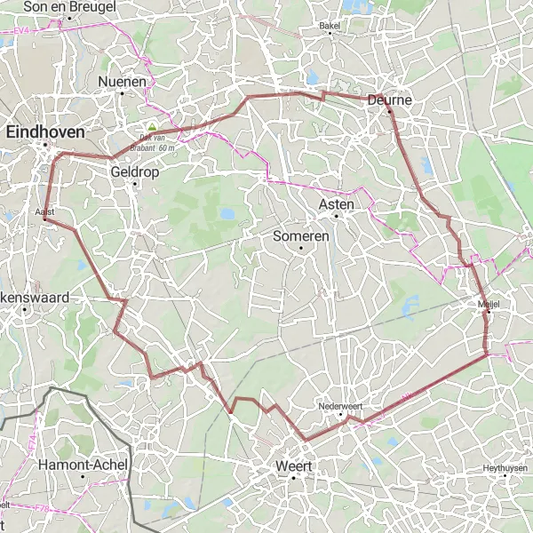 Map miniature of "Brabant Gravel Loop" cycling inspiration in Limburg (NL), Netherlands. Generated by Tarmacs.app cycling route planner