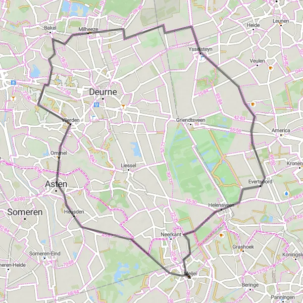 Map miniature of "The De Vossenberg Belfort Loop" cycling inspiration in Limburg (NL), Netherlands. Generated by Tarmacs.app cycling route planner