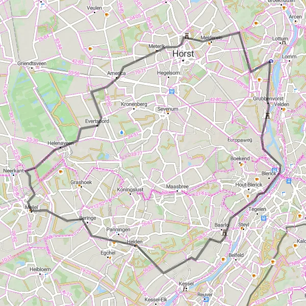 Miniatuurkaart van de fietsinspiratie "Rondje Helenaveen - Helden" in Limburg (NL), Netherlands. Gemaakt door de Tarmacs.app fietsrouteplanner