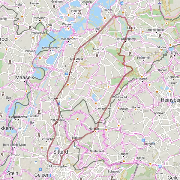 Miniatuurkaart van de fietsinspiratie "Gravelavontuur door Echterbosch en Kollenberg" in Limburg (NL), Netherlands. Gemaakt door de Tarmacs.app fietsrouteplanner