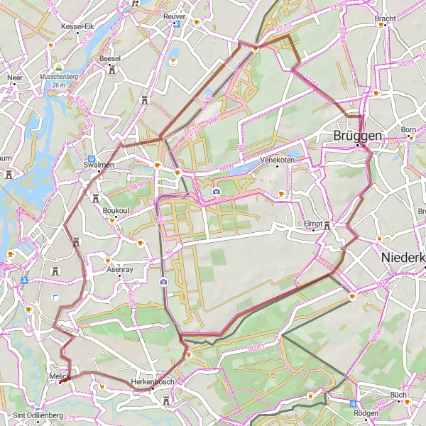 Map miniature of "Hidden Treasures of Melick" cycling inspiration in Limburg (NL), Netherlands. Generated by Tarmacs.app cycling route planner